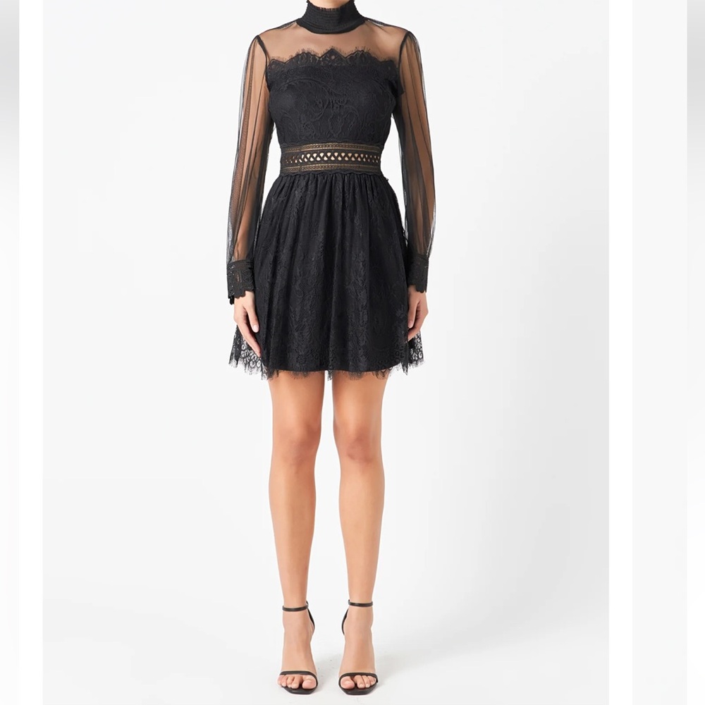 🖤 Endless Rose Long Sleeve Lace Mini‎ Dress – Size M (Black)